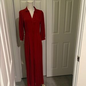 Skies Are Blue Red Long Sleeve Maxi Shirt Dress